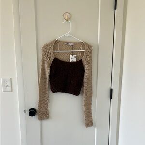 Zara Knit Cropped Sweater with Long Sleeves